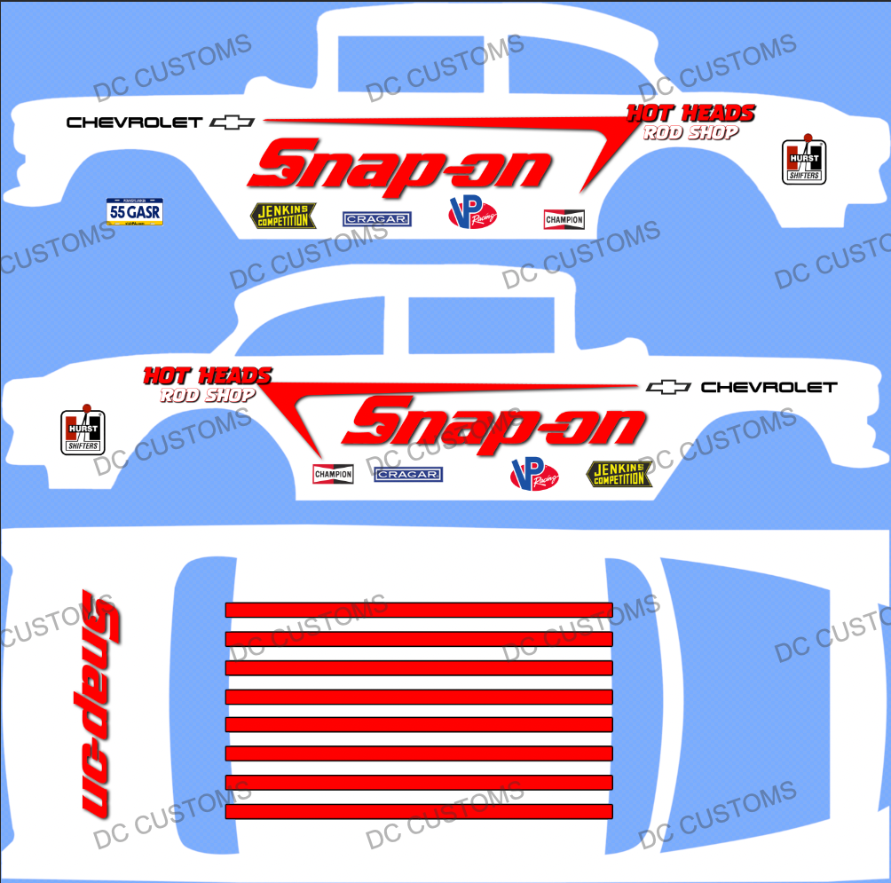 55 CHEVY GASSER (WHITE TONER) DECALS SNAP ON