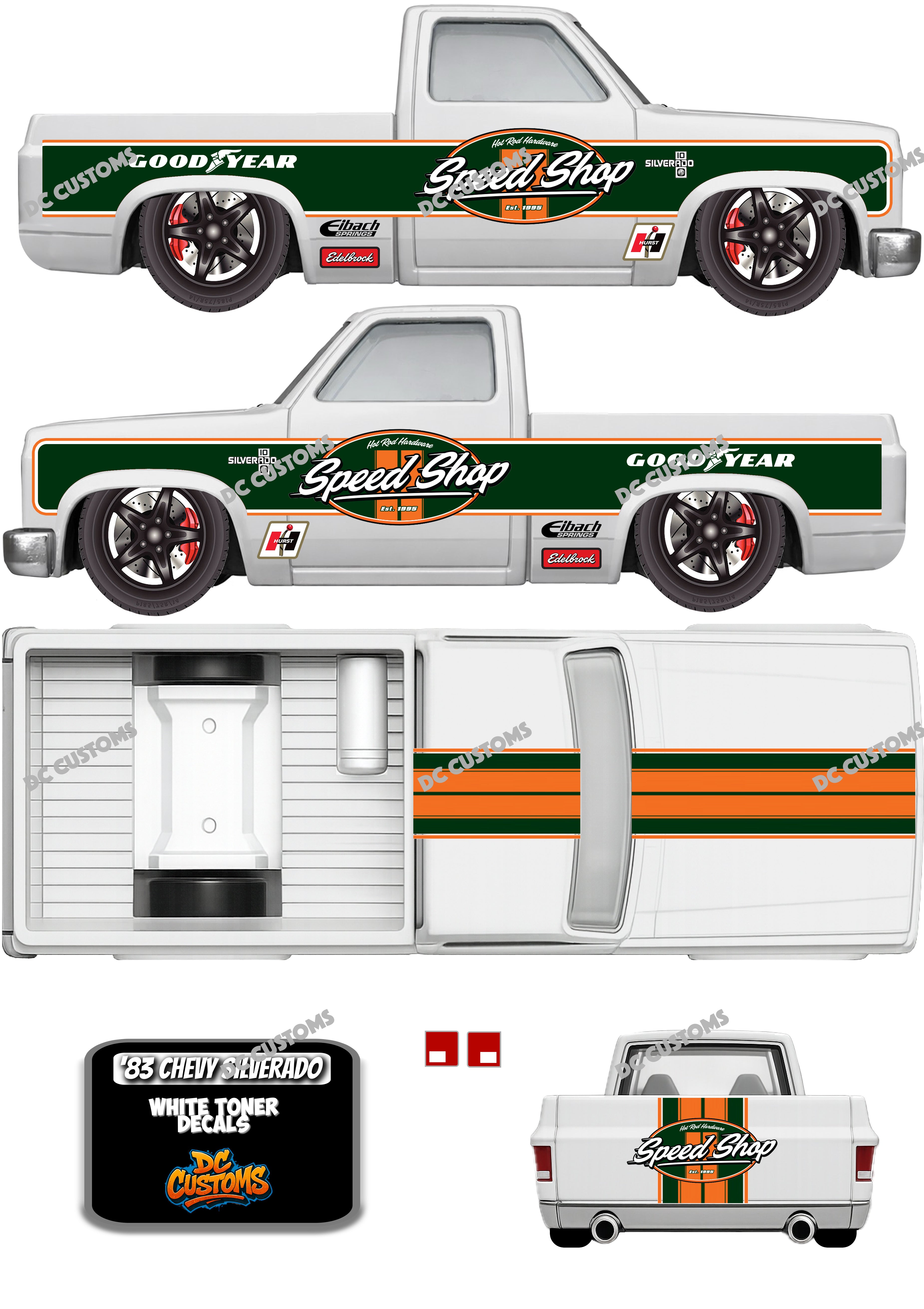 83 CHEVY SILVERADO (WHITE TONER) DECALS SPEED SHOP