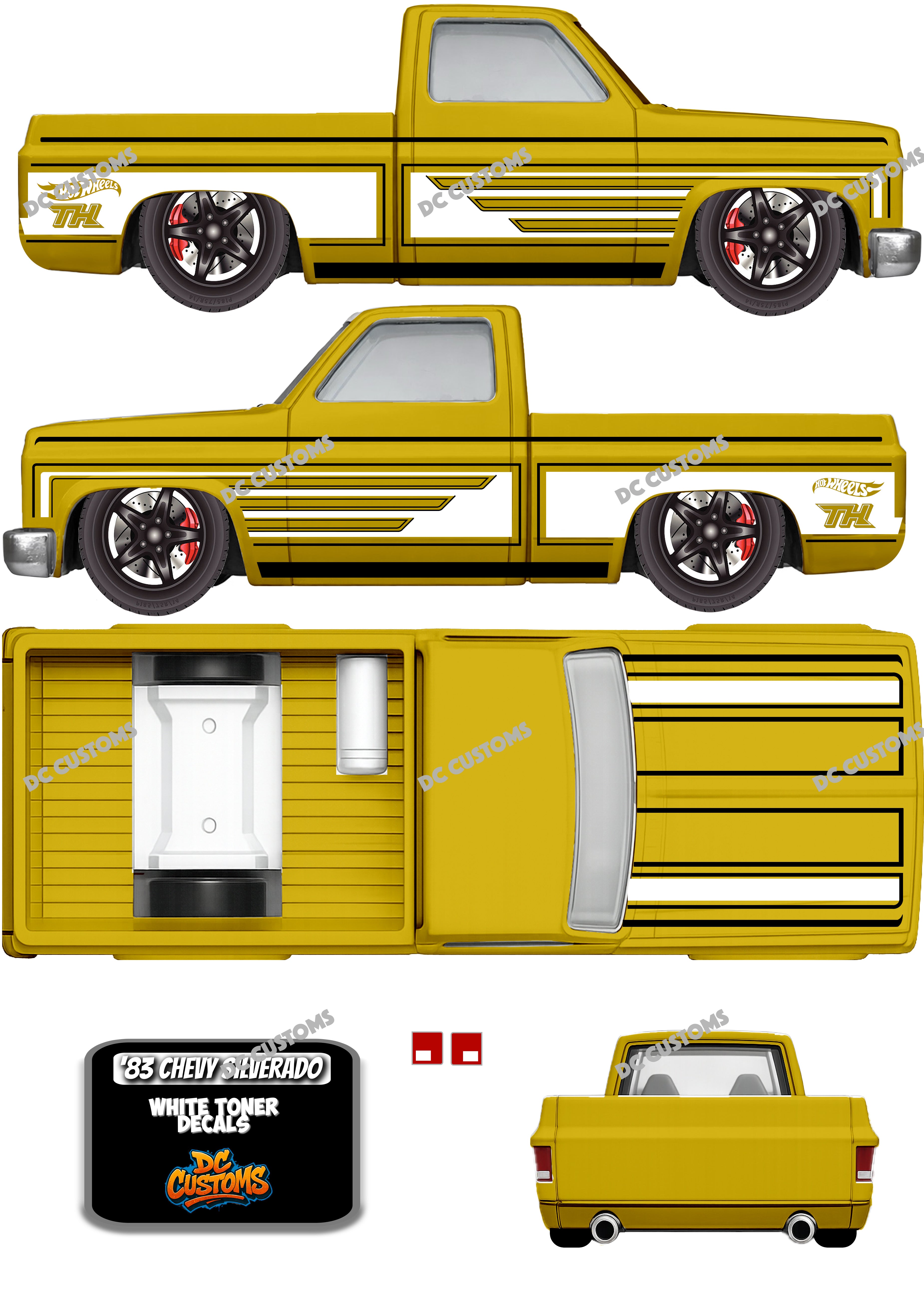 83 CHEVY SILVERADO (WHITE TONER) DECALS GOLD STH